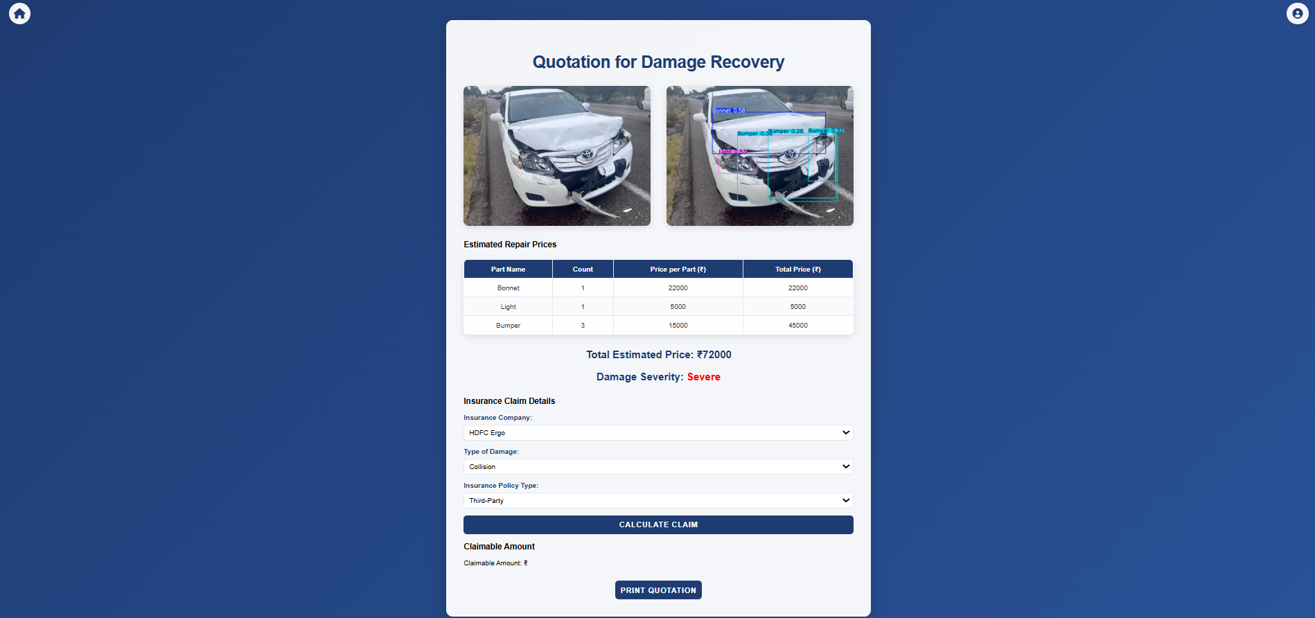 Crashly - AI driven vehicle accident damage detection